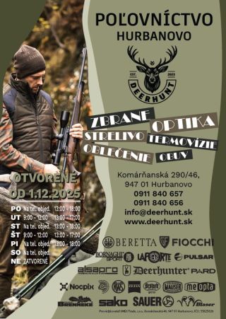 🦌 OTVÁRAME UŽ BUDÚCI PONDELOK! 🦌 S radosťou vám oznamujeme otvorenie novej predajne POĽOVNÍCTVO HURBANOVO – DEERHUNT....